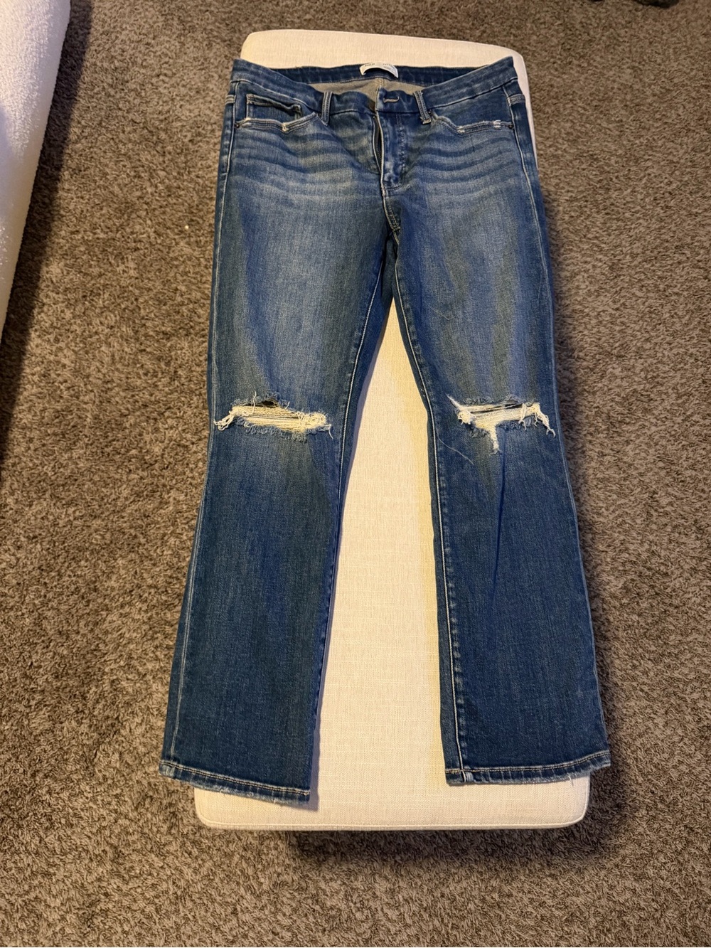 BKE Women's Blue Flare Jeans with Knee Rips